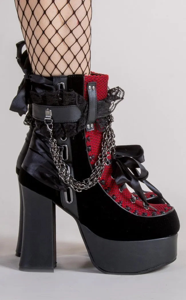 CHARADE-110 Black & Red Lace Ankle Boots (AU Stock)