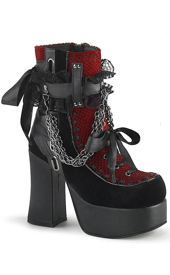 CHARADE-110 Black & Red Lace Ankle Boots (AU Stock)