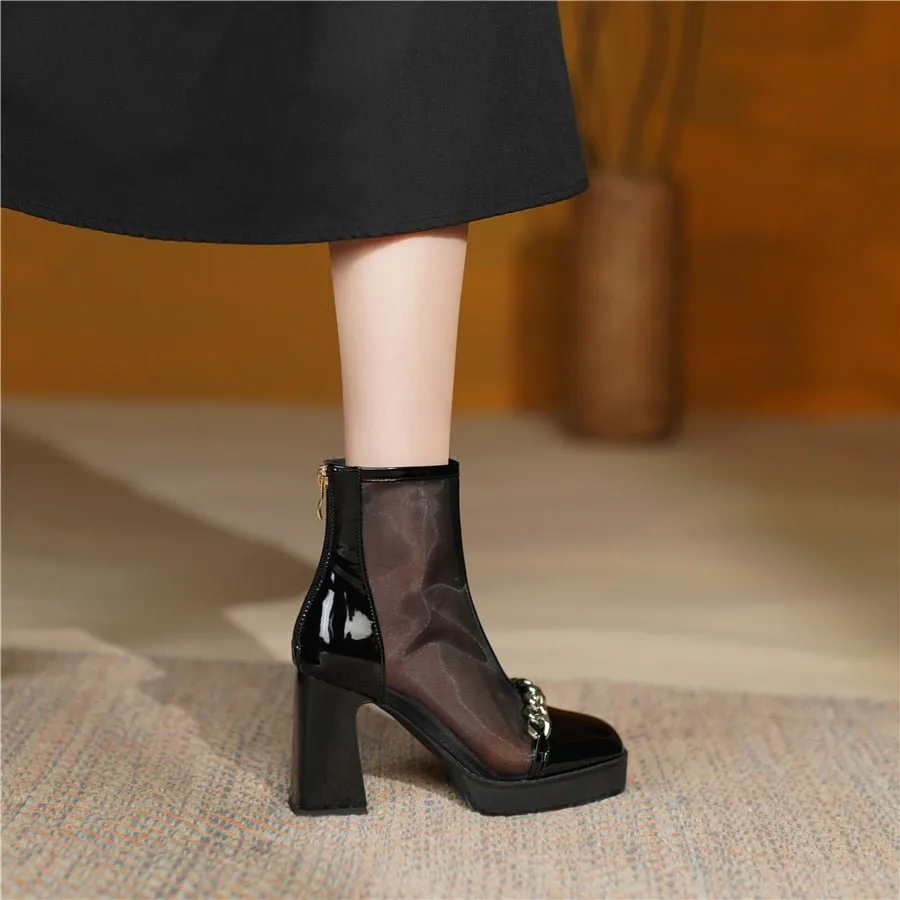 ChicLeather Wedge Platform Ankle Boots