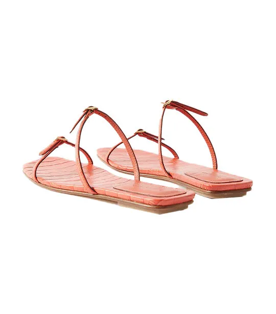 Clara Sandals Leather Emboss Croc Orange