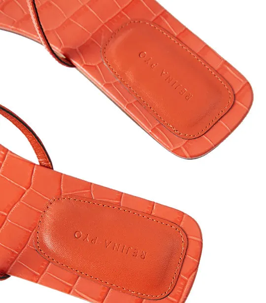 Clara Sandals Leather Emboss Croc Orange