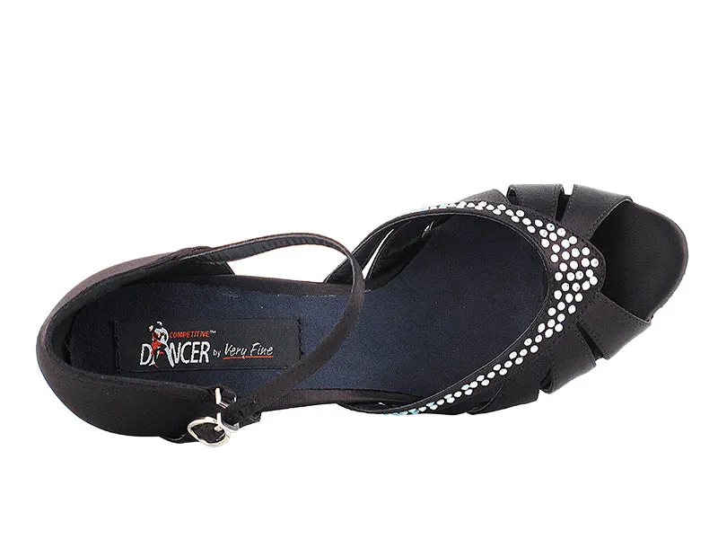 Competitive Dancer Series- Black Satin w/Rhinestones Dance Sandal