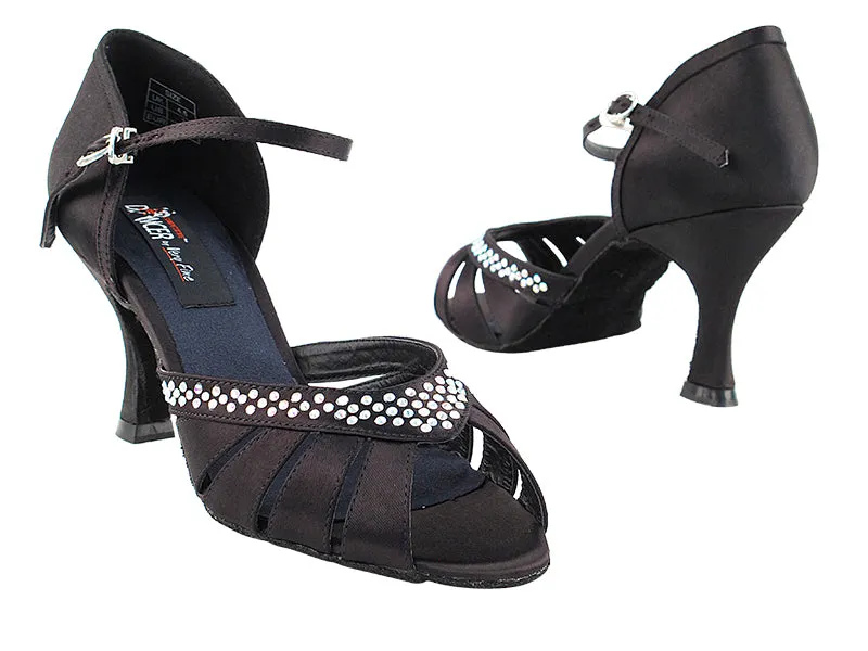 Competitive Dancer Series- Black Satin w/Rhinestones Dance Sandal