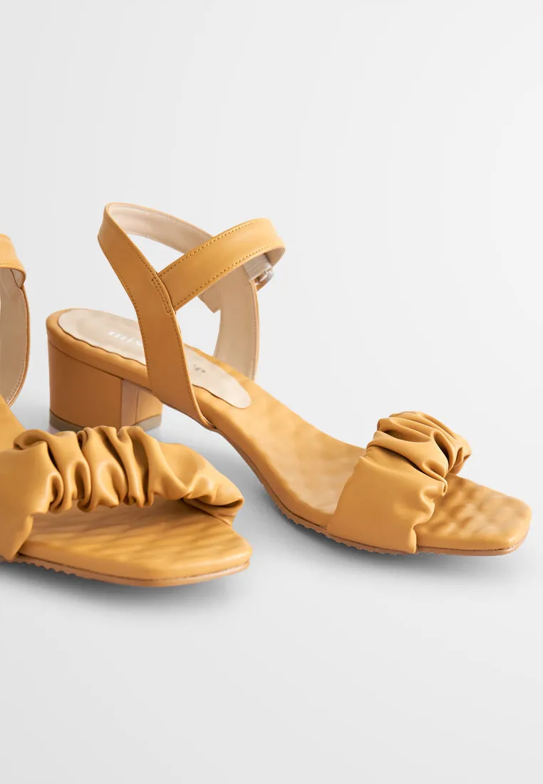 Crisanne Scrunched Easy Wear Strap Heels - Mustard Yellow