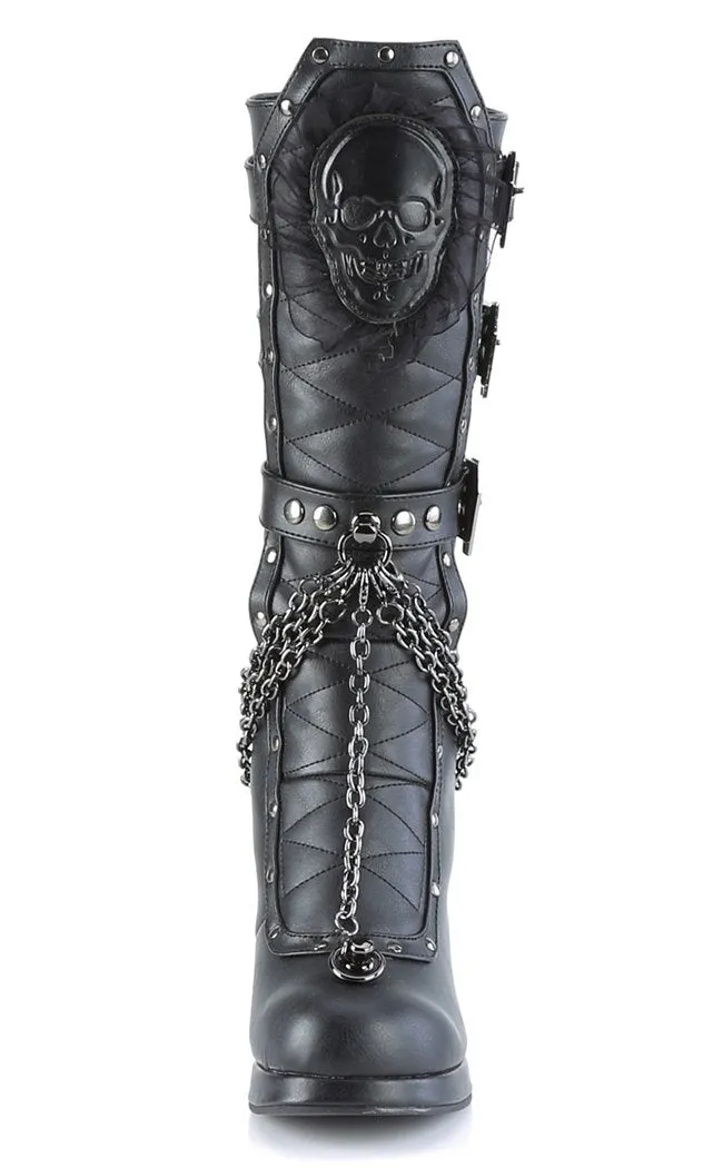 CRYPTO-67 Black Quilted Knee High Boots