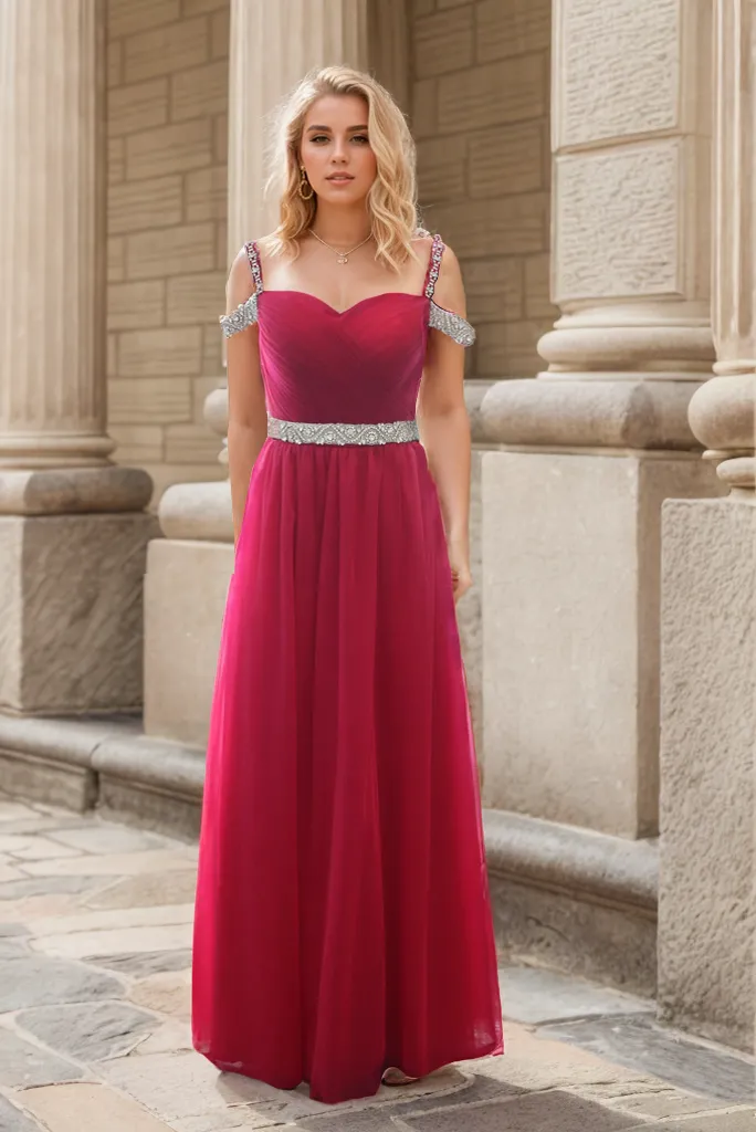 Crystal Beaded Off-shoulder Ruby Red Japanese A-line Soft Tulle Prom Dress