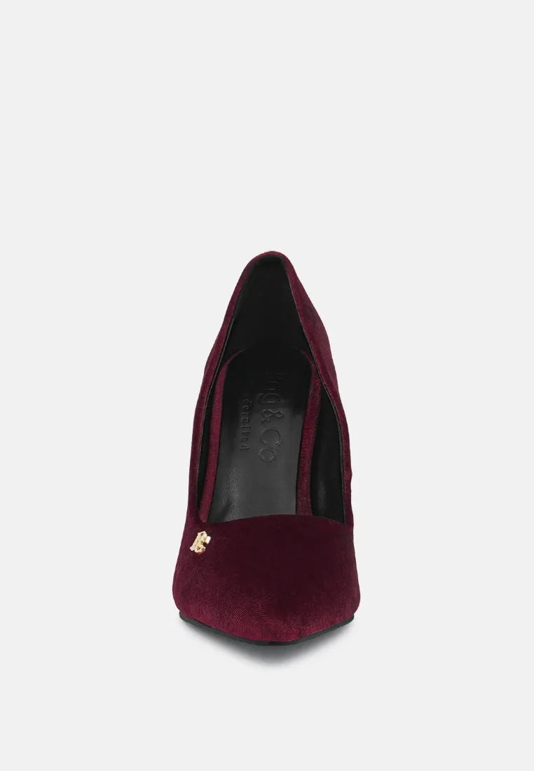 CYBER-GIRL Burgundy Rhinestone Block Heeled Pumps