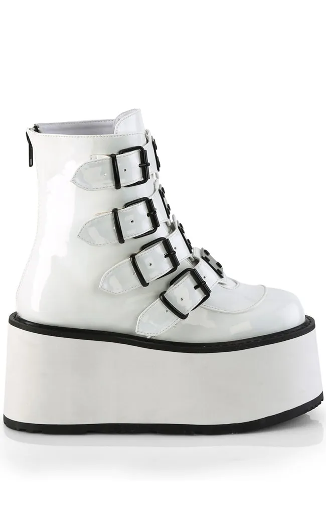 DAMNED-105 White Holo Flatform Ankle Boots