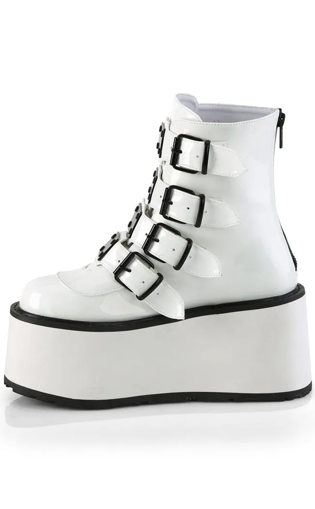 DAMNED-105 White Holo Flatform Ankle Boots