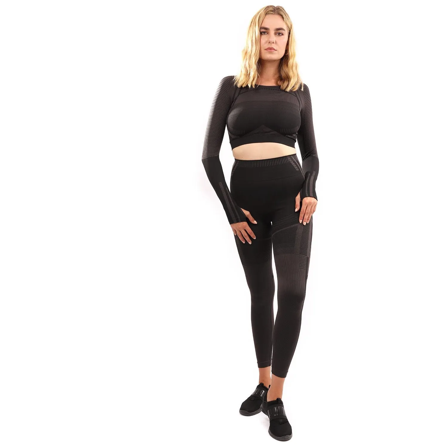 Decata Seamless Leggings & Sports Top Set - Black & Brown