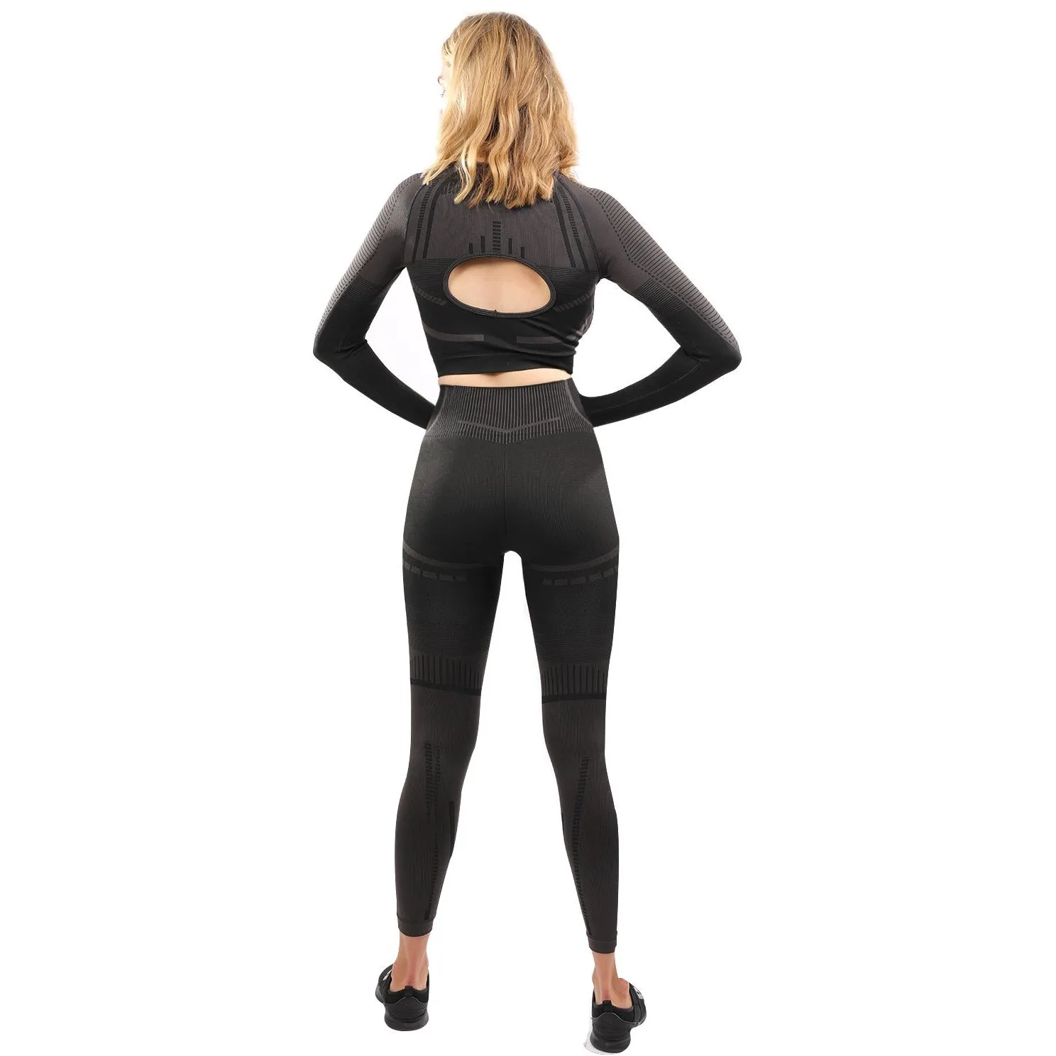 Decata Seamless Leggings & Sports Top Set - Black & Brown