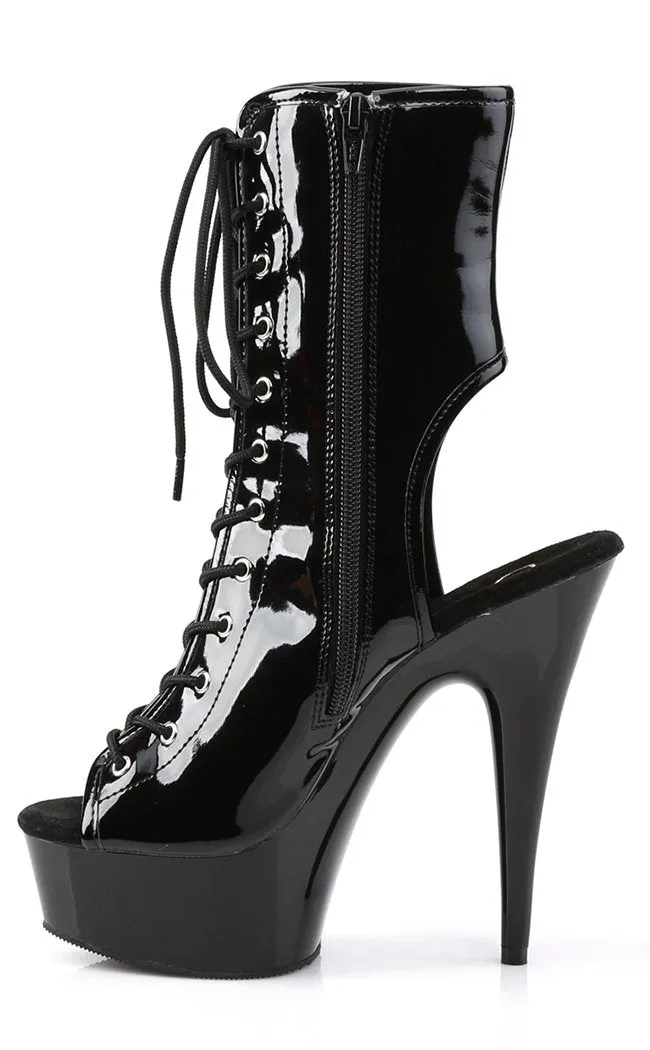 DELIGHT-1016 Black Patent Ankle Boots