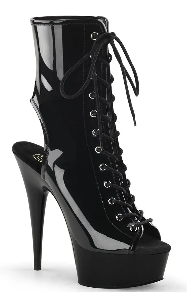 DELIGHT-1016 Black Patent Ankle Boots