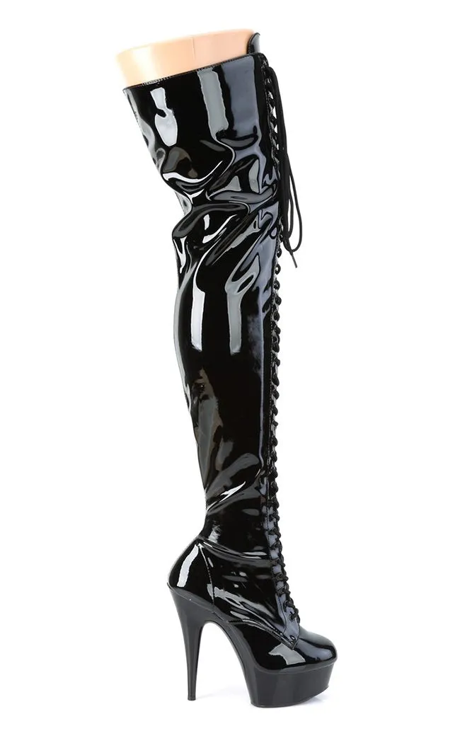 DELIGHT-3023 Black Patent Thigh High Boots