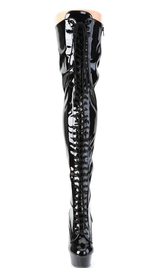 DELIGHT-3023 Black Patent Thigh High Boots