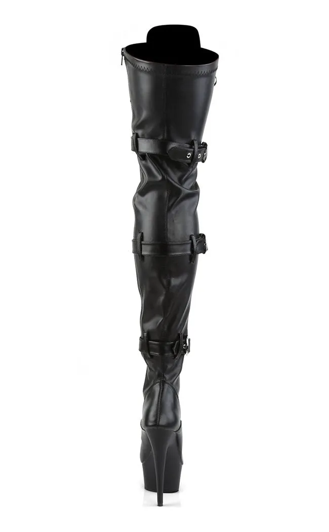 DELIGHT-3028 Black Vegan Leather Thigh High Boots