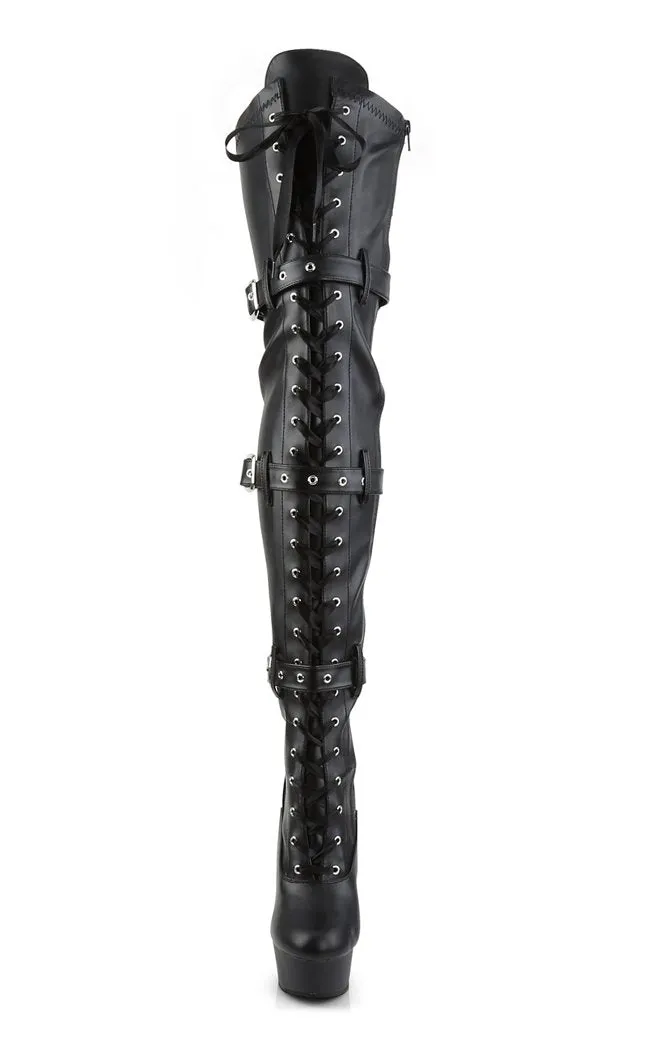 DELIGHT-3028 Black Vegan Leather Thigh High Boots