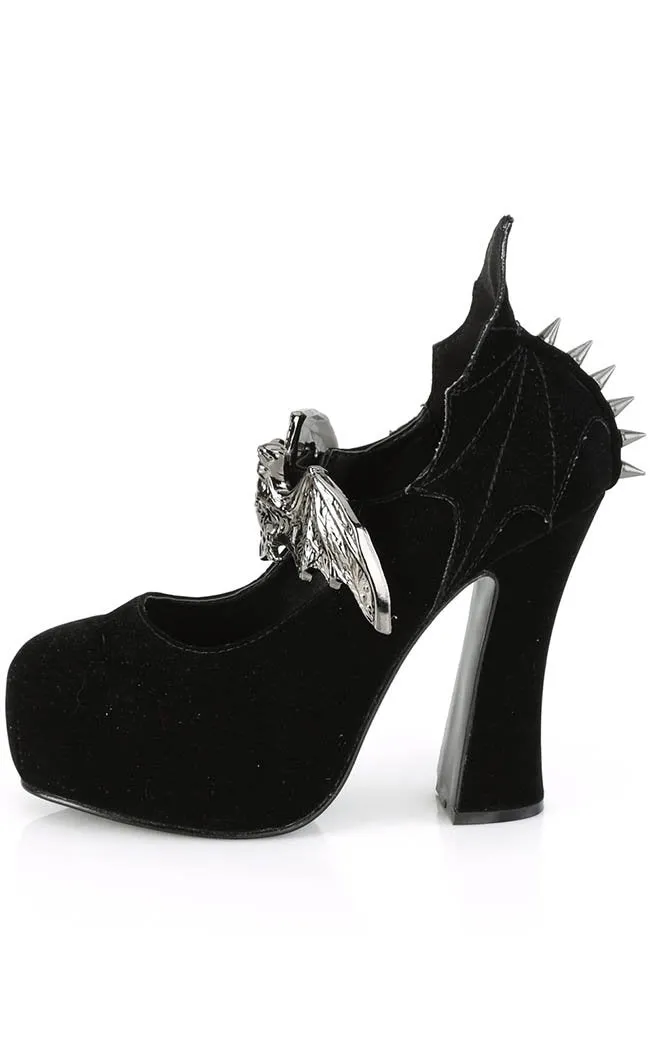 DEMON-18 Black Velvet Mary Jane Heels