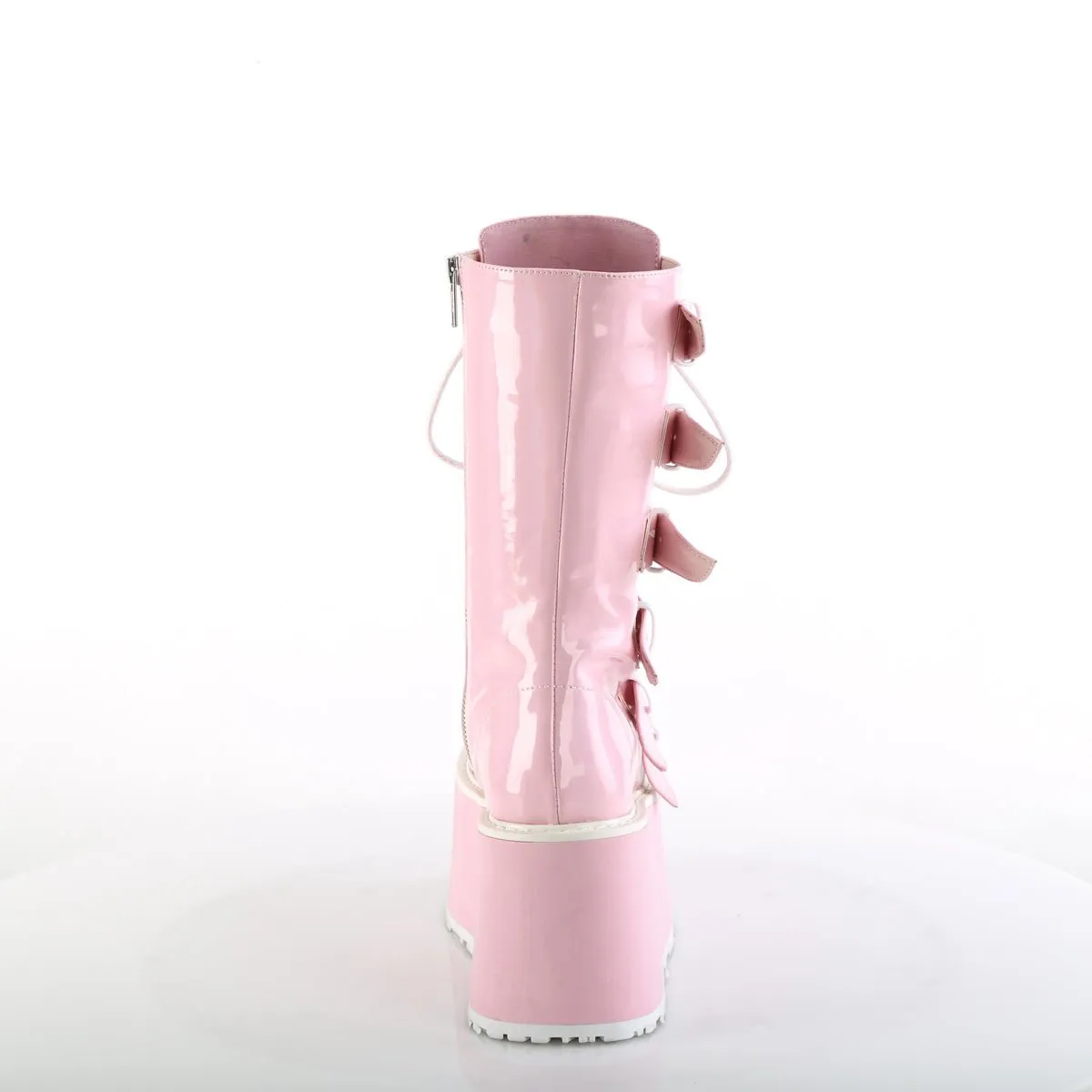 Demonia DAMNED-225 | Baby Pink Hologram Patent Mid-Calf Boots