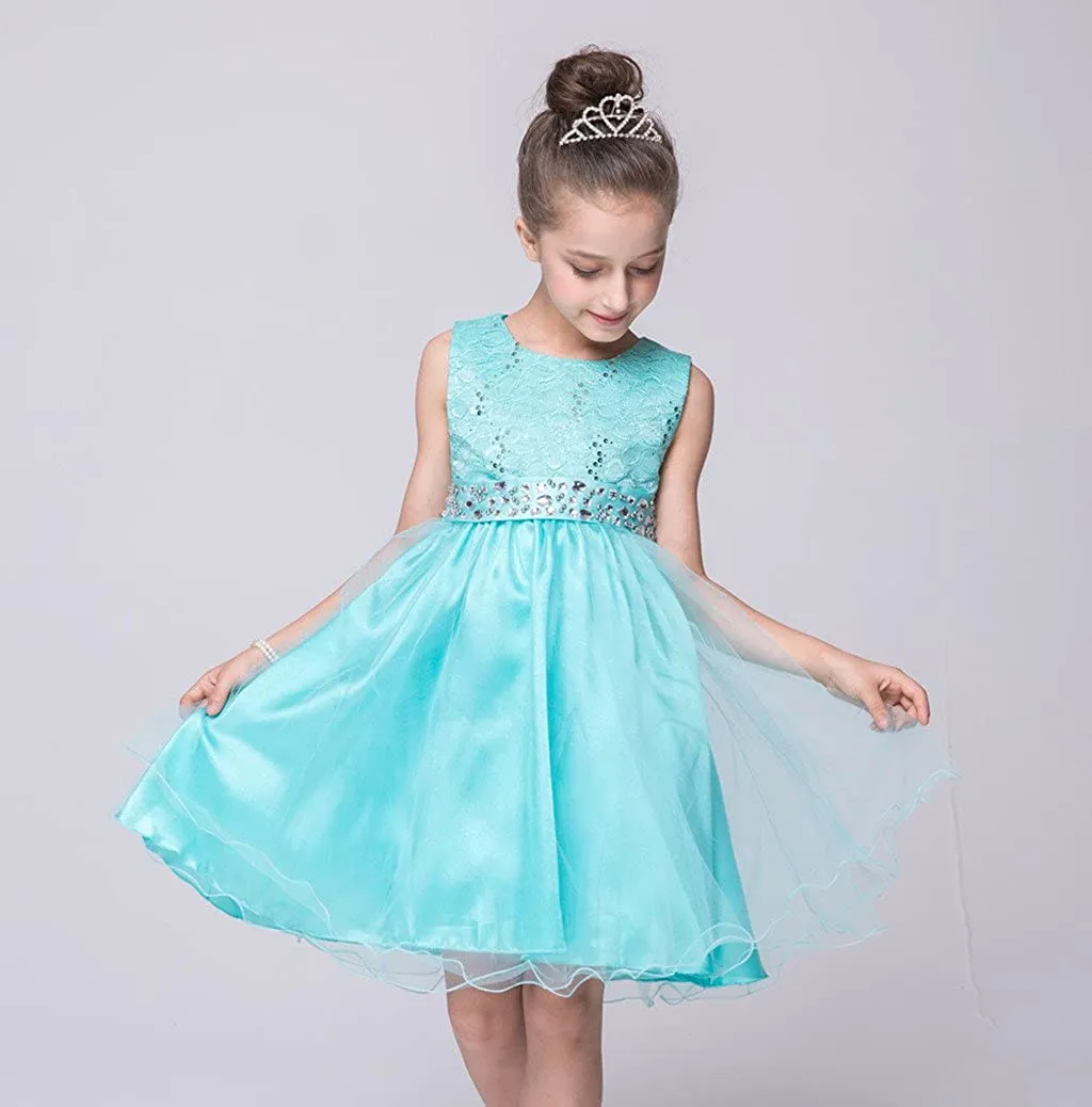 DreamHigh Wedding Flower Girl's Sequined Shining Crystal Waist Evening Dress up 2-14 Years