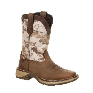 Durango Kids Unisex Lil Rebel Western Dusty Brown/Camo Leather Cowboy Boots