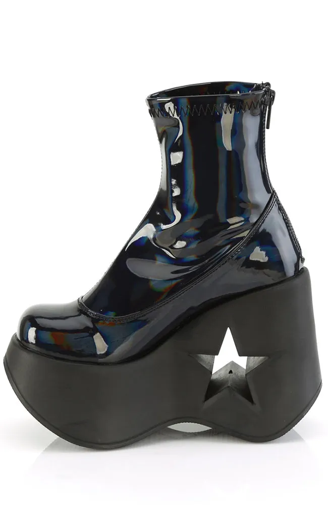 DYNAMITE-100 Black Holo Ankle Boots