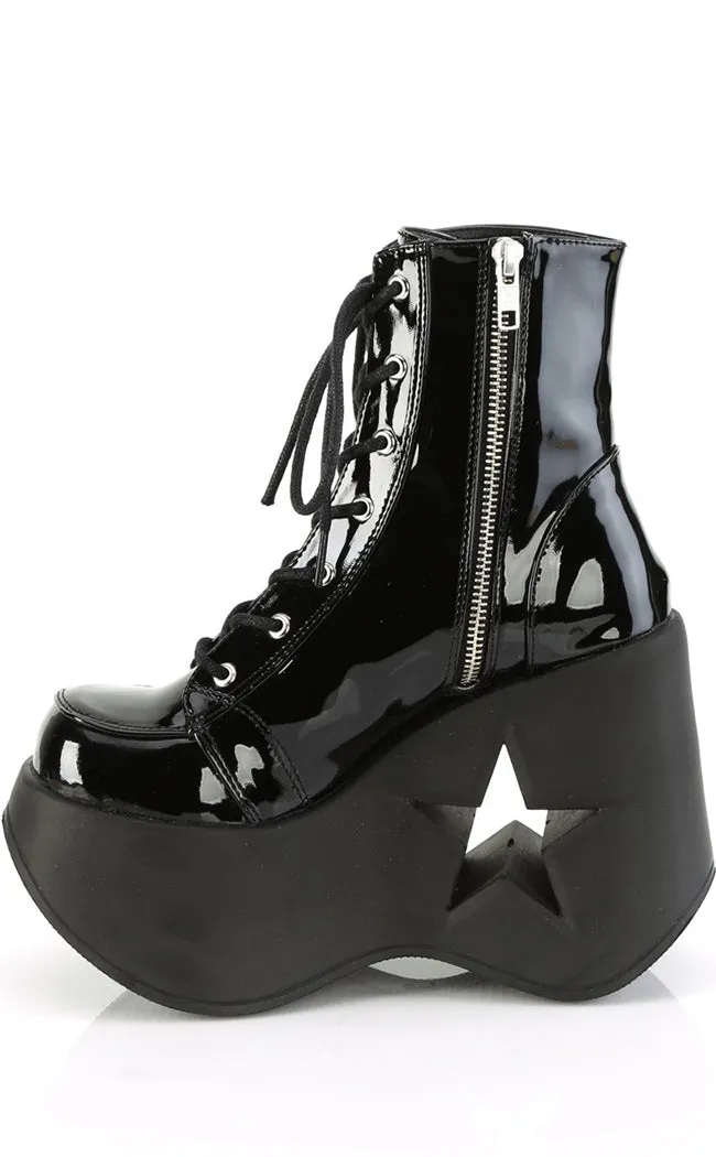 DYNAMITE-106 Black Patent Ankle Boots