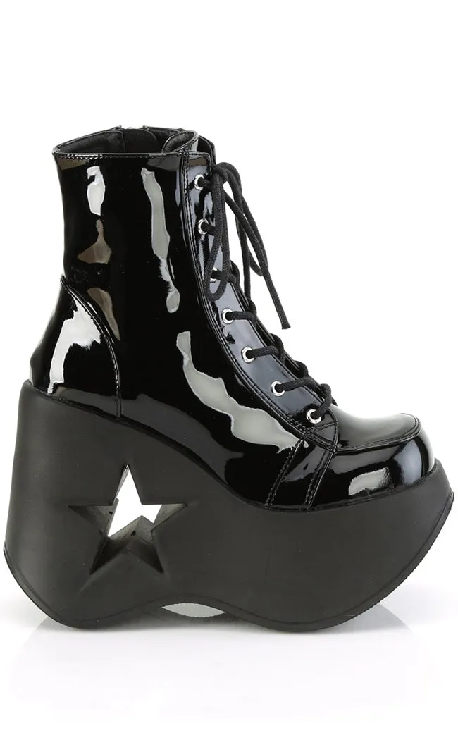 DYNAMITE-106 Black Patent Ankle Boots