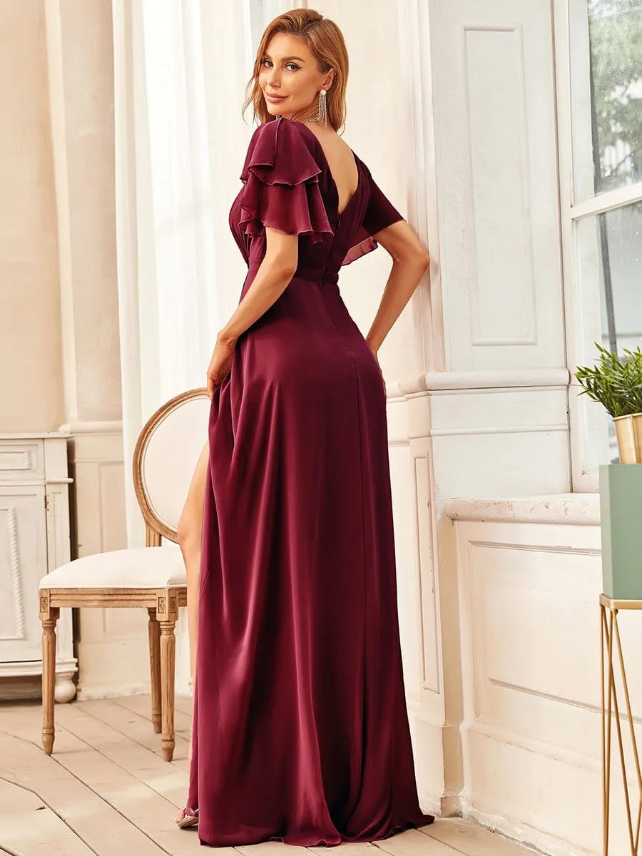 Easy Flow Ruffled Sleeve A-line Front Slit Mother Dress