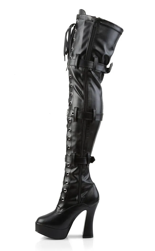 ELECTRA-3028 Black Vegan Leather Thigh High Boots