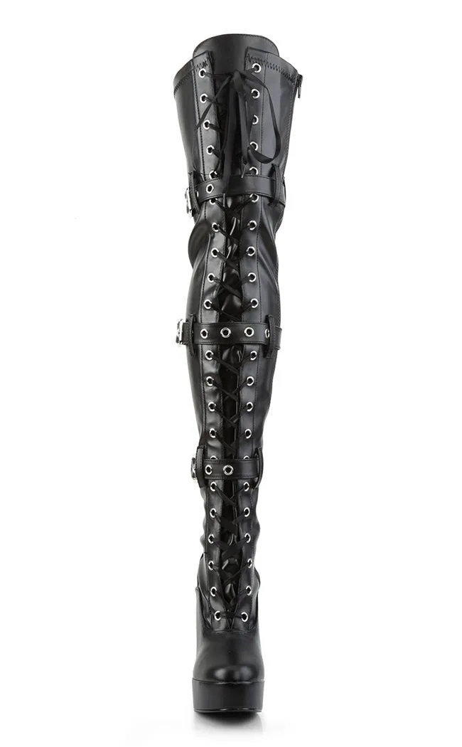 ELECTRA-3028 Black Vegan Leather Thigh High Boots