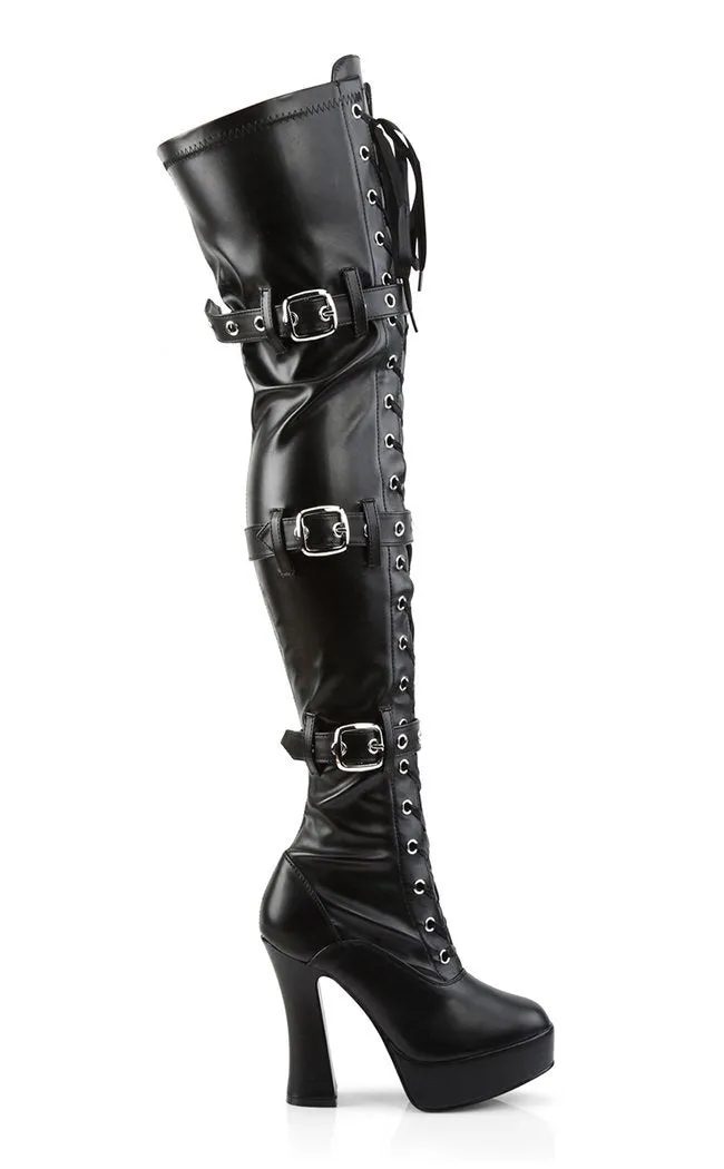 ELECTRA-3028 Black Vegan Leather Thigh High Boots