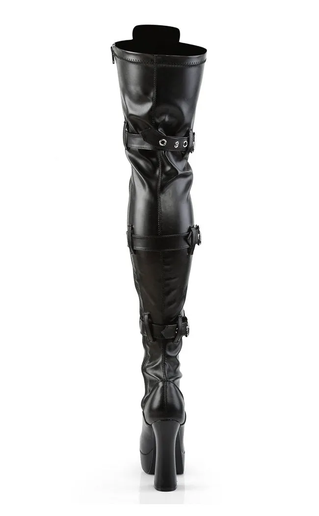 ELECTRA-3028 Black Vegan Leather Thigh High Boots