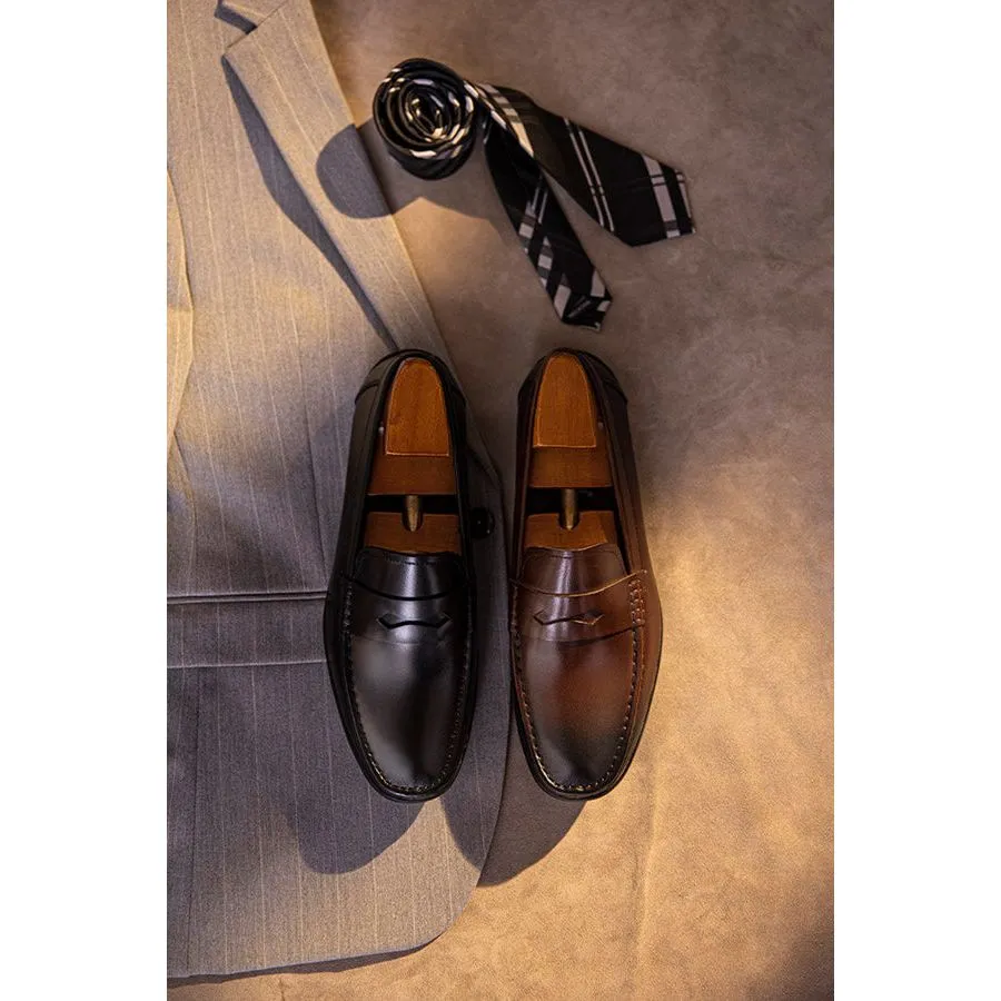 Exotic Square Toe Leather Slip-on Loafers