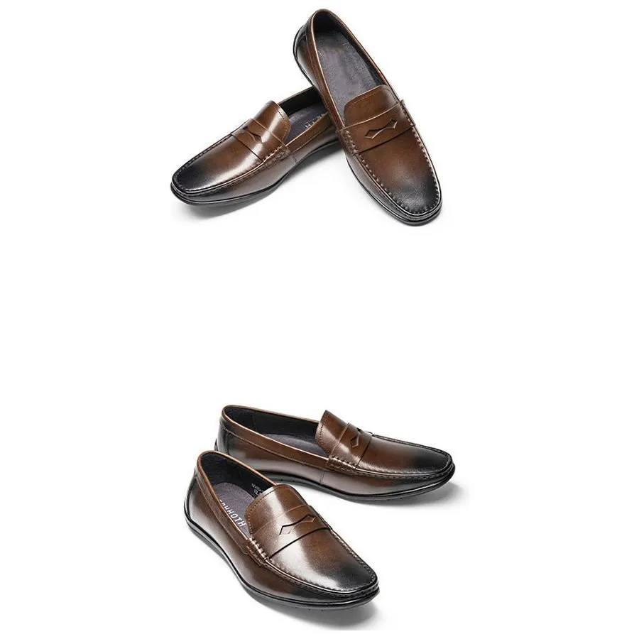 Exotic Square Toe Leather Slip-on Loafers