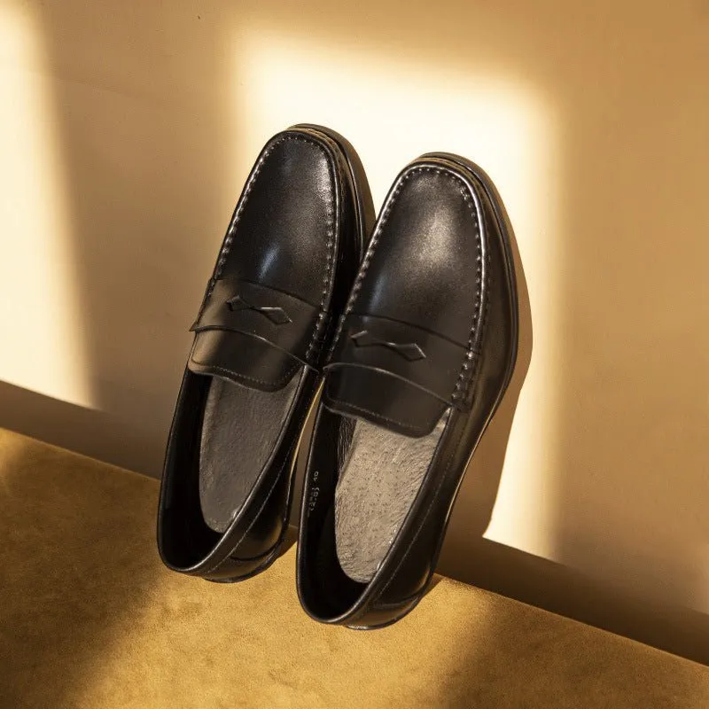 Exotic Square Toe Leather Slip-on Loafers