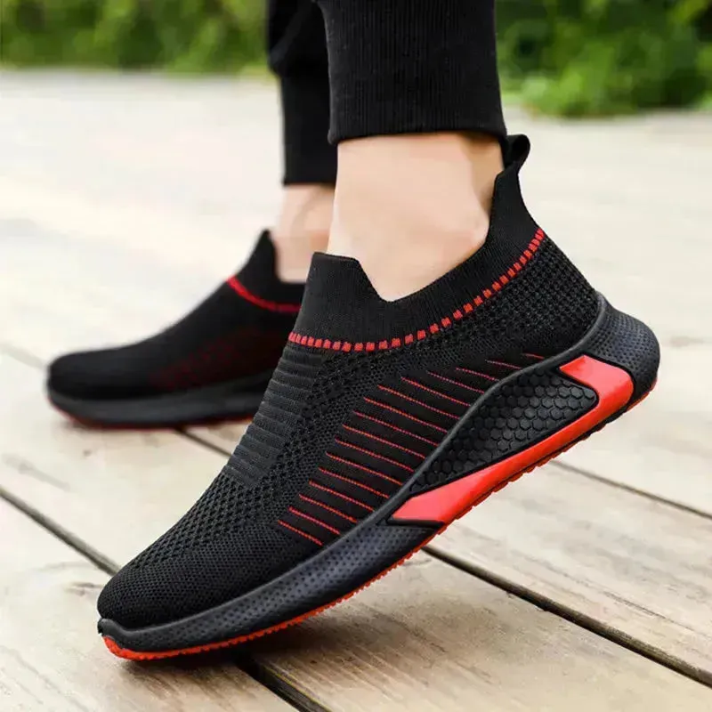 Fashion Mesh Sock Shoes With Striped Design Men Outdoor Breathable Slip-on Sneakers Casual Lightweight Running Sports Shoes