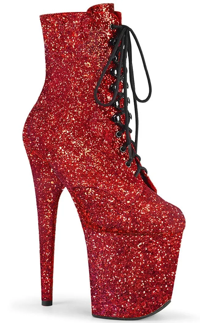 FLAMINGO-1020GWR Red Glitter Ankle Boots