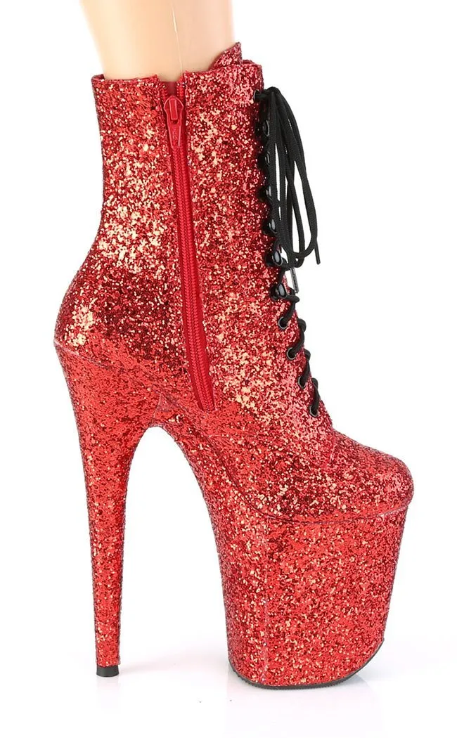 FLAMINGO-1020GWR Red Glitter Ankle Boots