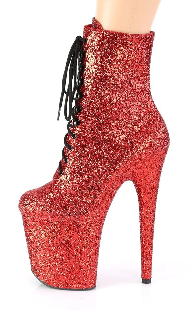 FLAMINGO-1020GWR Red Glitter Ankle Boots