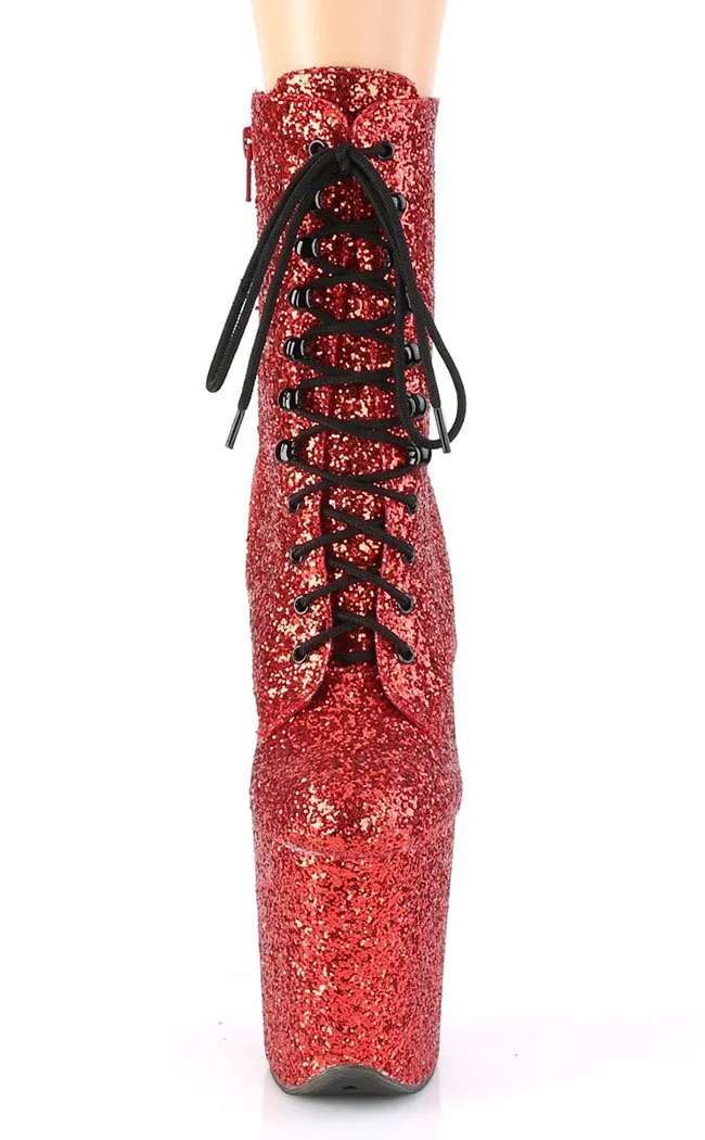 FLAMINGO-1020GWR Red Glitter Ankle Boots