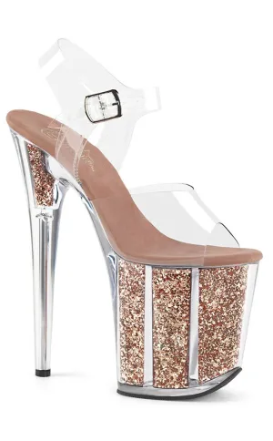 FLAMINGO-808G Clear & Rose Gold Glitter Platform Heels