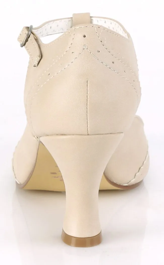 FLAPPER-26 Cream T Strap Pumps