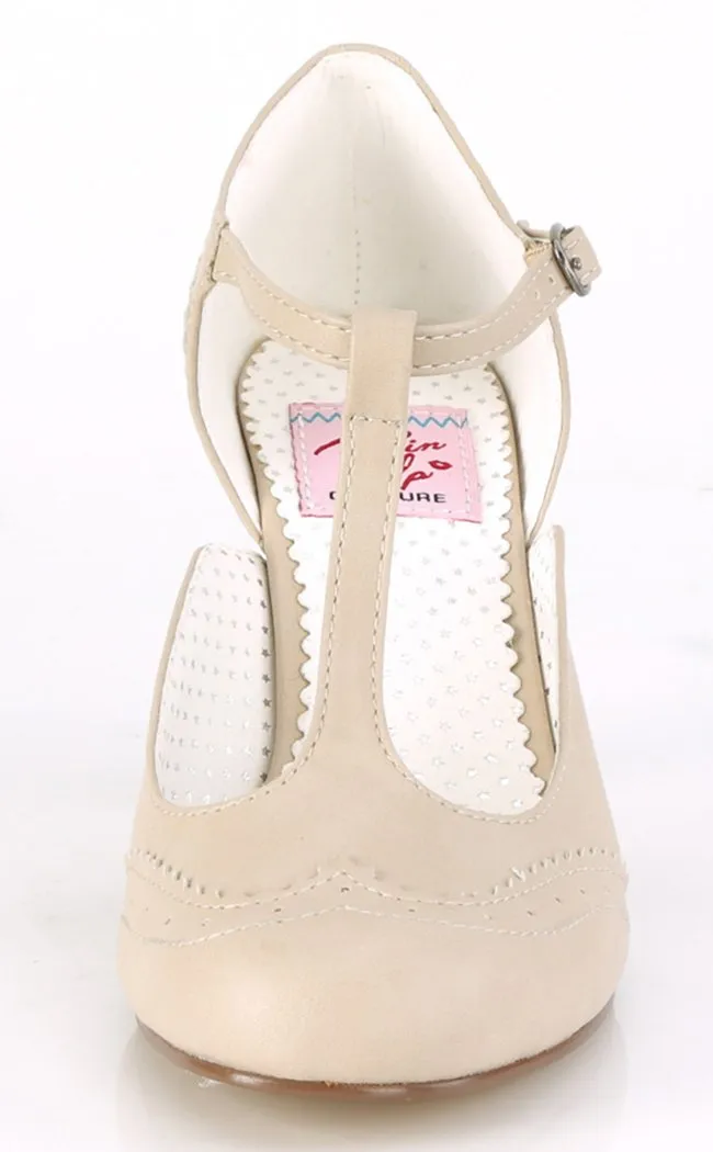 FLAPPER-26 Cream T Strap Pumps