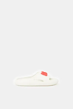 Girls Cream Bow Patch Slide