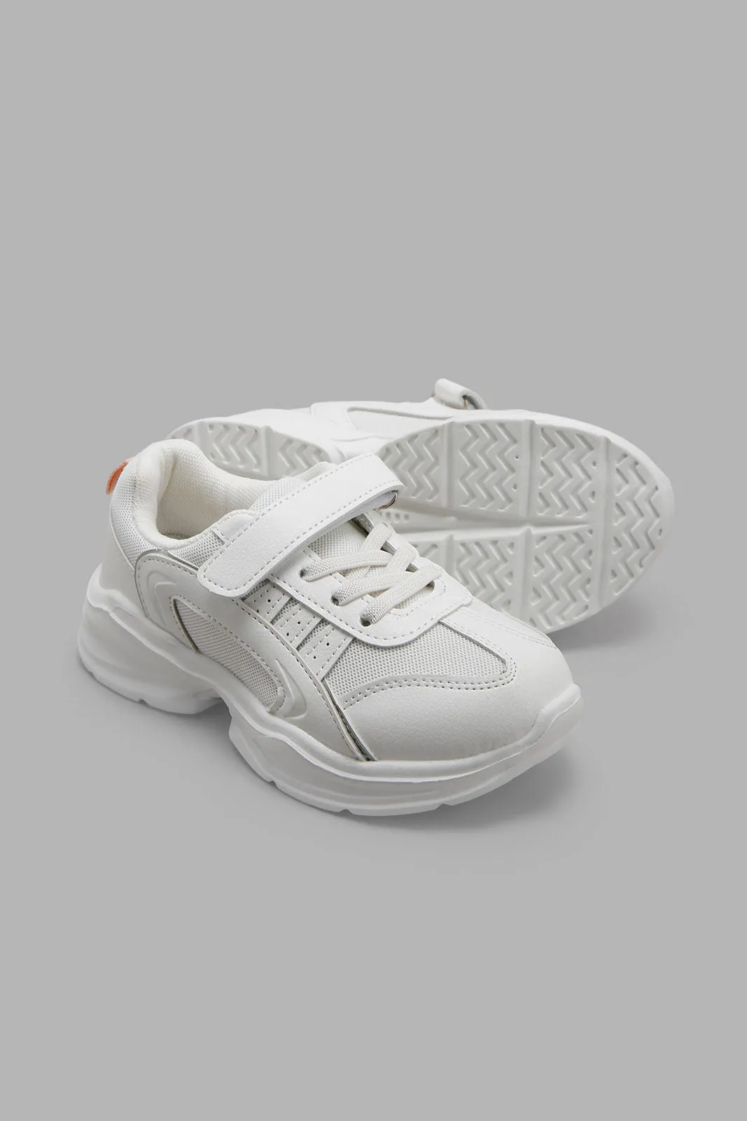 Girls White Velcro Strap Chunky Sneaker