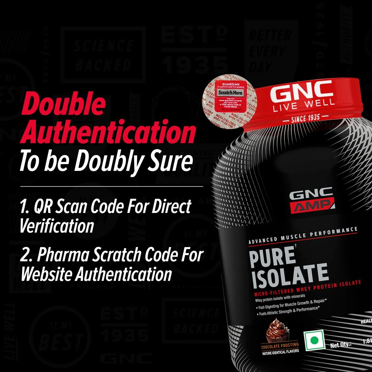 GNC AMP Pure Isolate | 4 lbs | Boosts Performance | Increases Strength & Muscles | DigeZyme® For Easy Digestion | Informed Choice Certified | 25g Protein | 5g BCAA | Chocolate Frosting