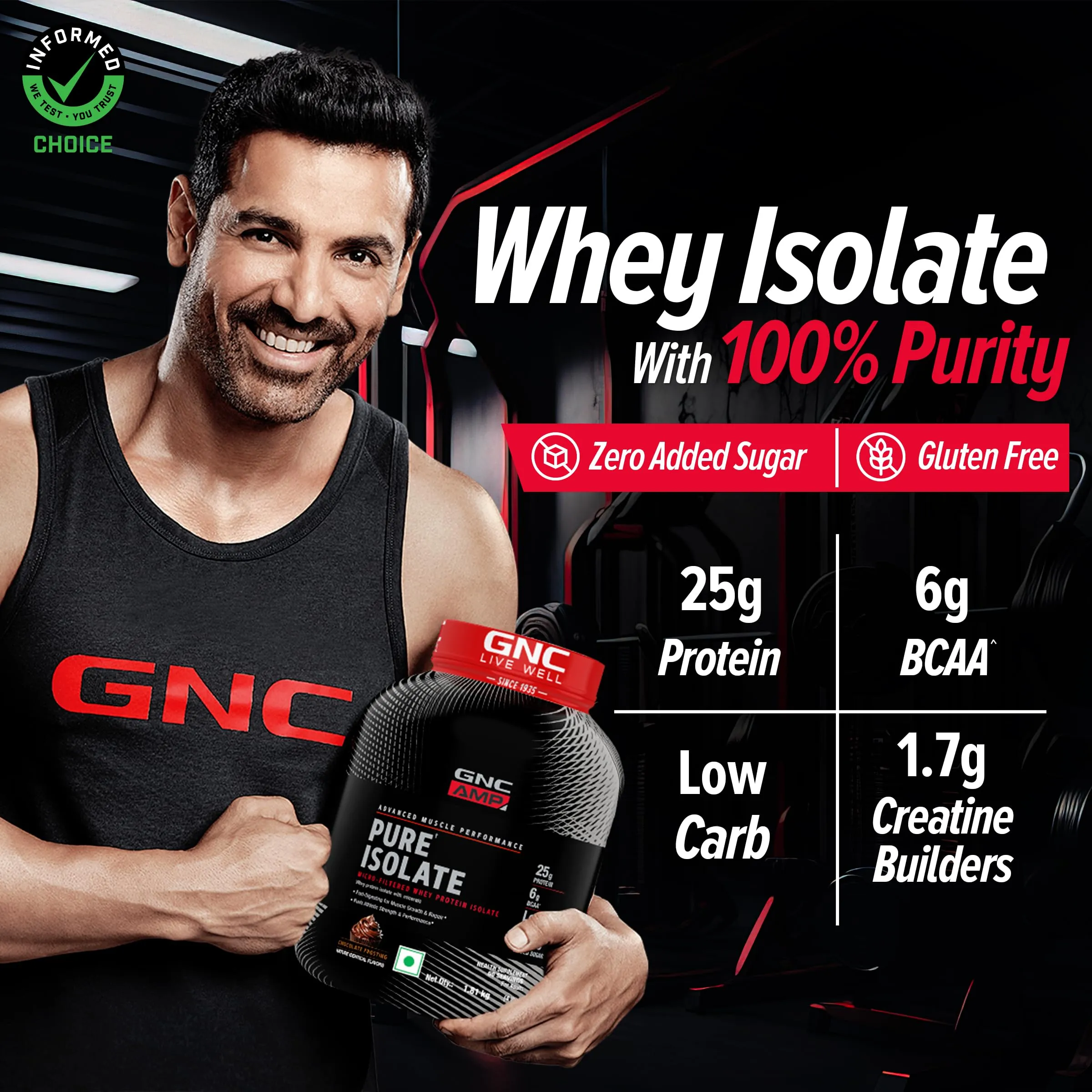 GNC AMP Pure Isolate | 4 lbs | Boosts Performance | Increases Strength & Muscles | DigeZyme® For Easy Digestion | Informed Choice Certified | 25g Protein | 5g BCAA | Chocolate Frosting