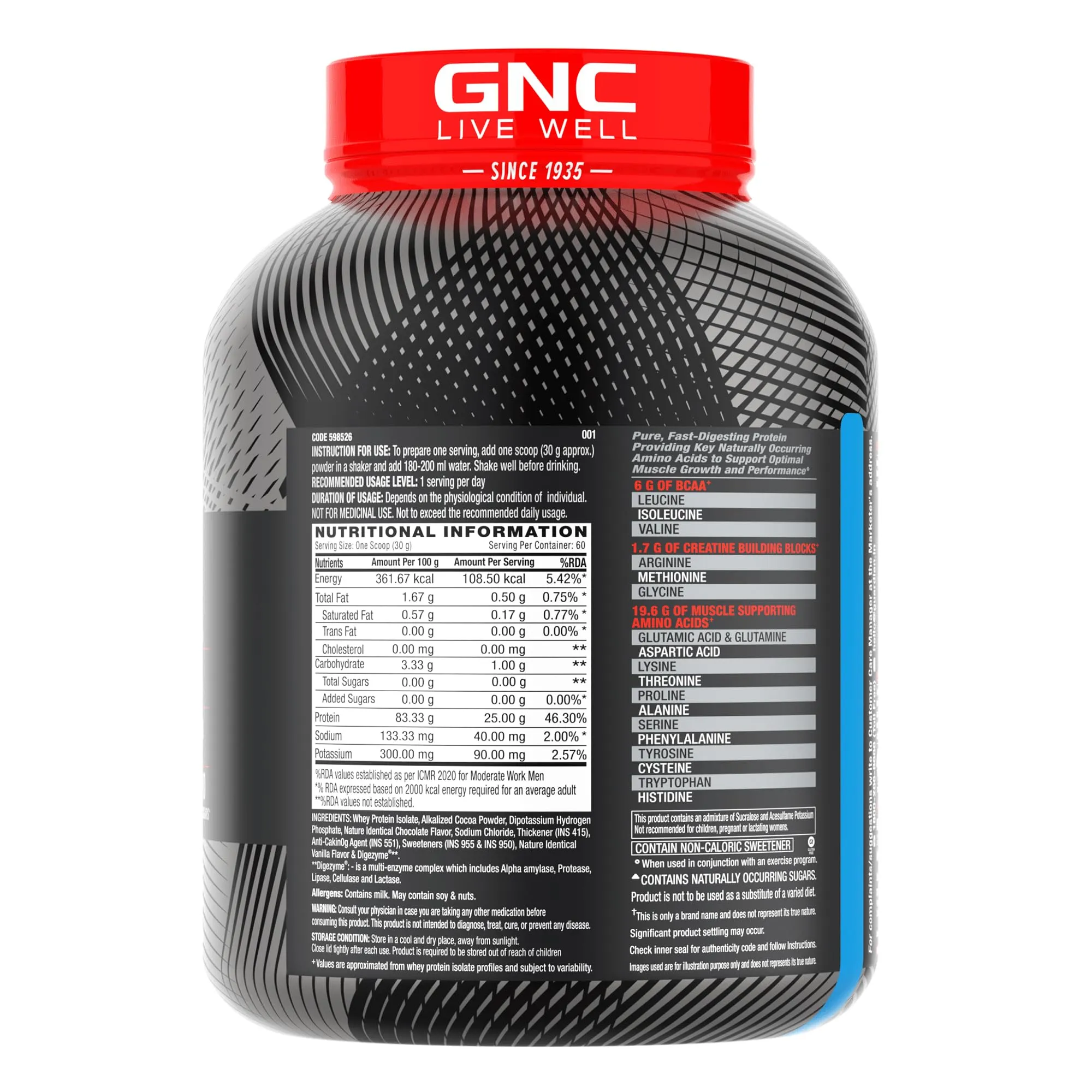 GNC AMP Pure Isolate | 4 lbs | Boosts Performance | Increases Strength & Muscles | DigeZyme® For Easy Digestion | Informed Choice Certified | 25g Protein | 5g BCAA | Chocolate Frosting