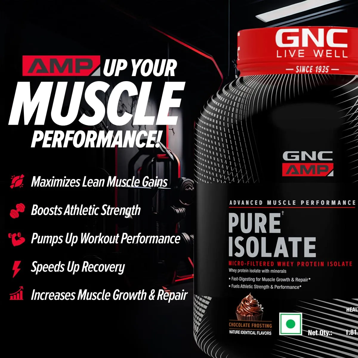 GNC AMP Pure Isolate | 4 lbs | Boosts Performance | Increases Strength & Muscles | DigeZyme® For Easy Digestion | Informed Choice Certified | 25g Protein | 5g BCAA | Chocolate Frosting